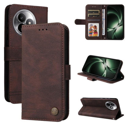 Skin Feel Life Tree Metal Button Leather Phone Case