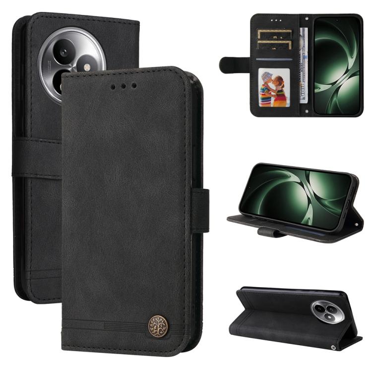 Skin Feel Life Tree Metal Button Leather Phone Case