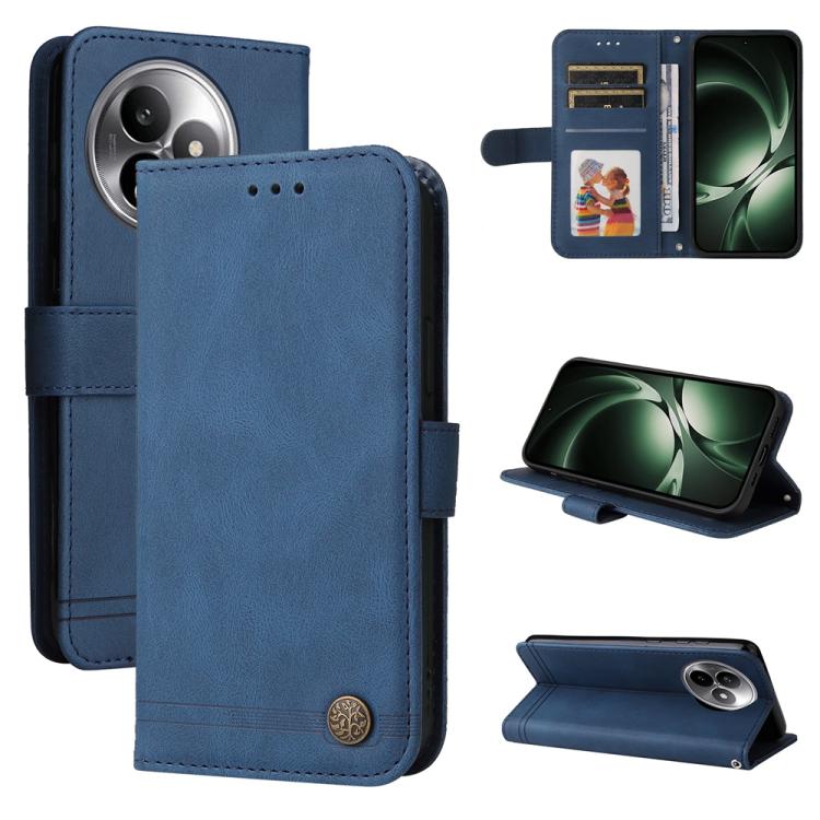 Skin Feel Life Tree Metal Button Leather Phone Case