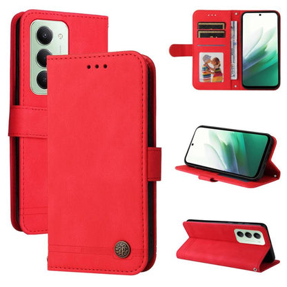 Skin Feel Life Tree Metal Button Leather Phone Case