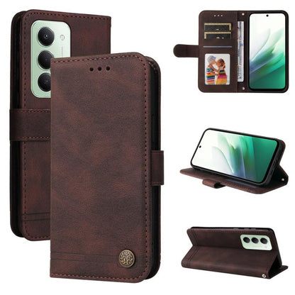 Skin Feel Life Tree Metal Button Leather Phone Case