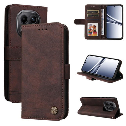 Skin Feel Life Tree Metal Button Leather Phone Case