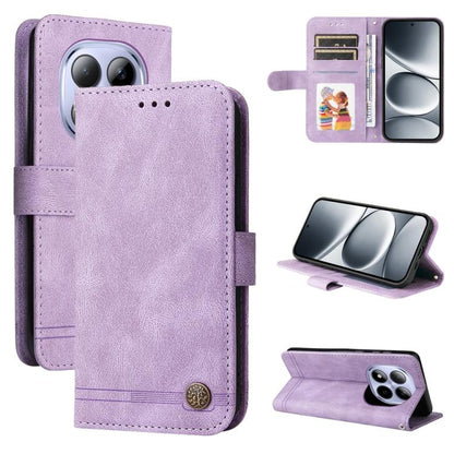 Skin Feel Life Tree Metal Button Leather Phone Case