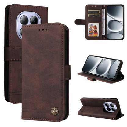 Skin Feel Life Tree Metal Button Leather Phone Case