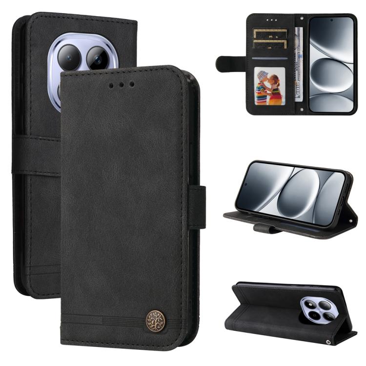 Skin Feel Life Tree Metal Button Leather Phone Case