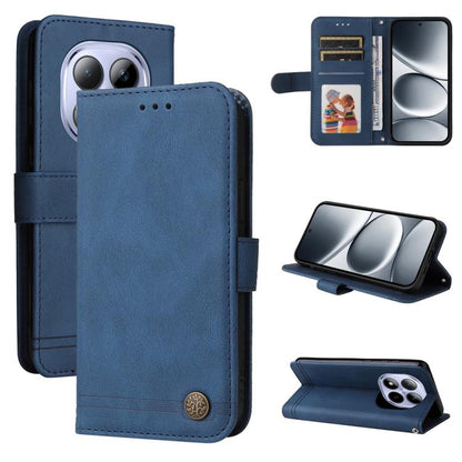 Skin Feel Life Tree Metal Button Leather Phone Case