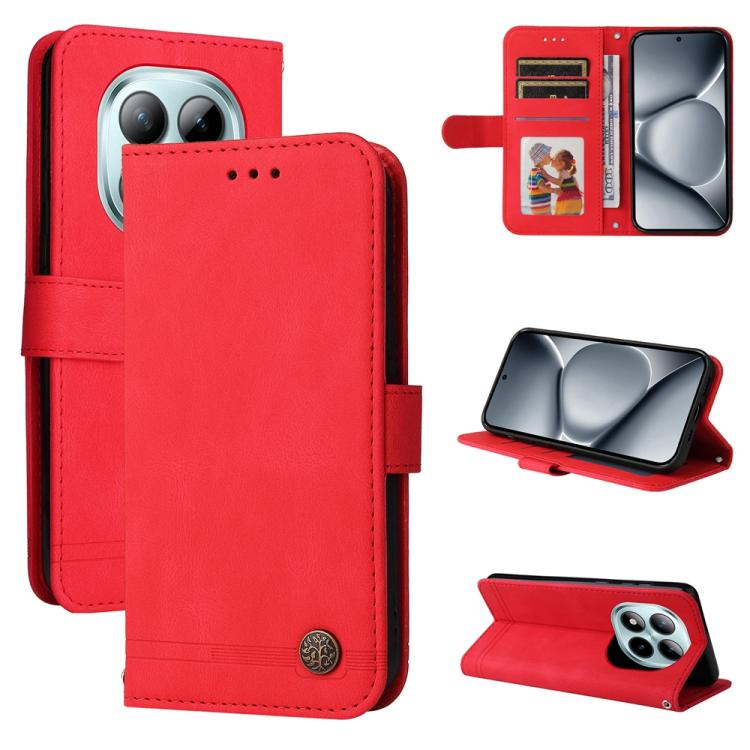 Skin Feel Life Tree Metal Button Leather Phone Case