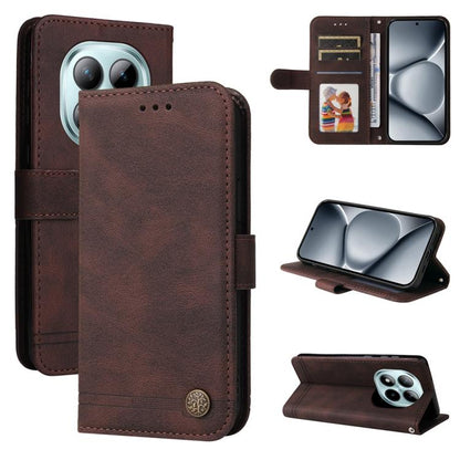 Skin Feel Life Tree Metal Button Leather Phone Case