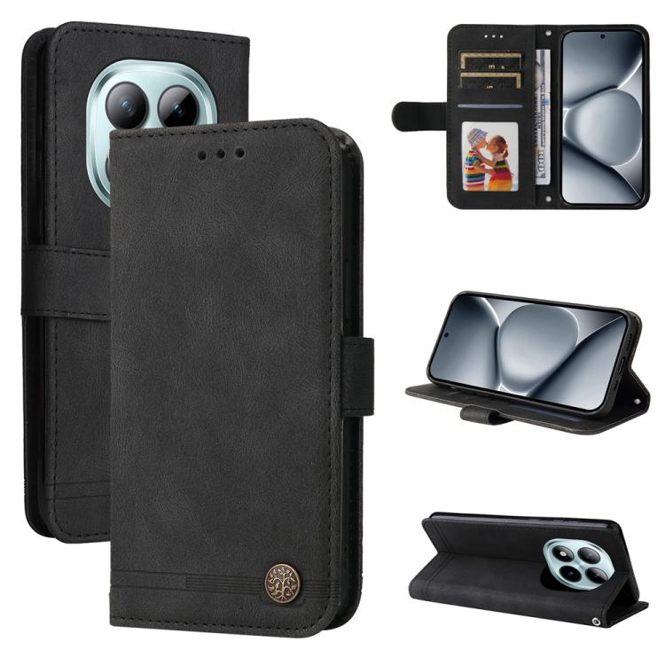 Skin Feel Life Tree Metal Button Leather Phone Case