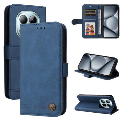 Skin Feel Life Tree Metal Button Leather Phone Case