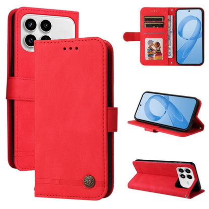 Skin Feel Life Tree Metal Button Leather Phone Case