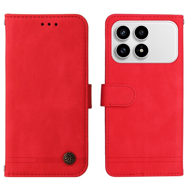 Skin Feel Life Tree Metal Button Leather Phone Case