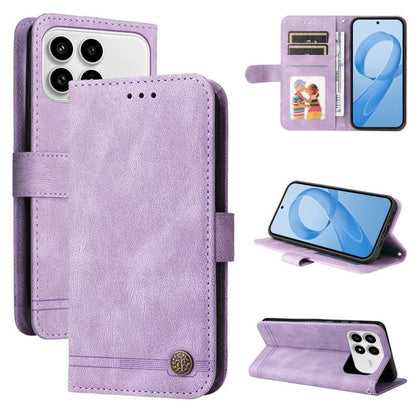 Skin Feel Life Tree Metal Button Leather Phone Case