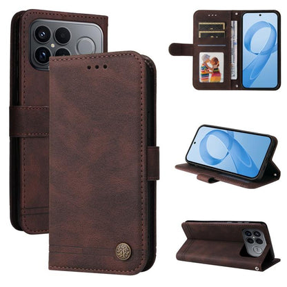 Skin Feel Life Tree Metal Button Leather Phone Case