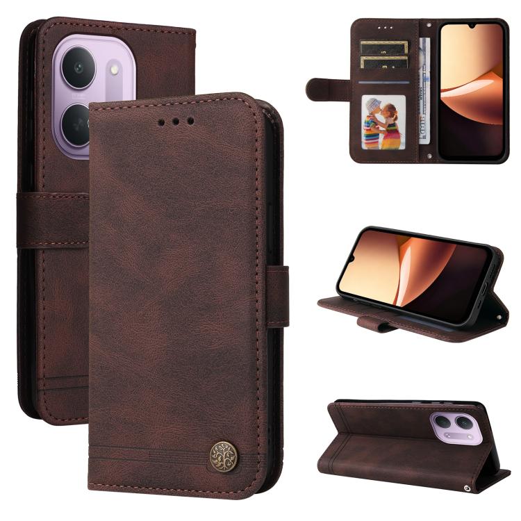 Skin Feel Life Tree Metal Button Leather Phone Case, For Redmi Note 17 5G / 4G Global 169.7mm, For Redmi 17C 5G, For Redmi Note 17 Pro+ 5G Global 163.4mm, For Redmi 17 5G / 4G Global 170mm, For Redmi K90 Max 5G / K90 Ultra 5G, For Redmi 15a 5G         ...