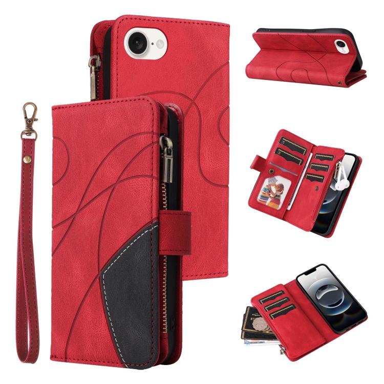 Dual-color 9 Card Slots Zipper Wallet Leather Phone Case, For iPhone 17e / 16e, For iPhone 17 Pro Max, For iPhone 17 Pro, For iPhone 17, For iPhone Air, For iPhone 16 Pro Max, For iPhone 16 Pro, For iPhone 16 Plus, For iPhone 16