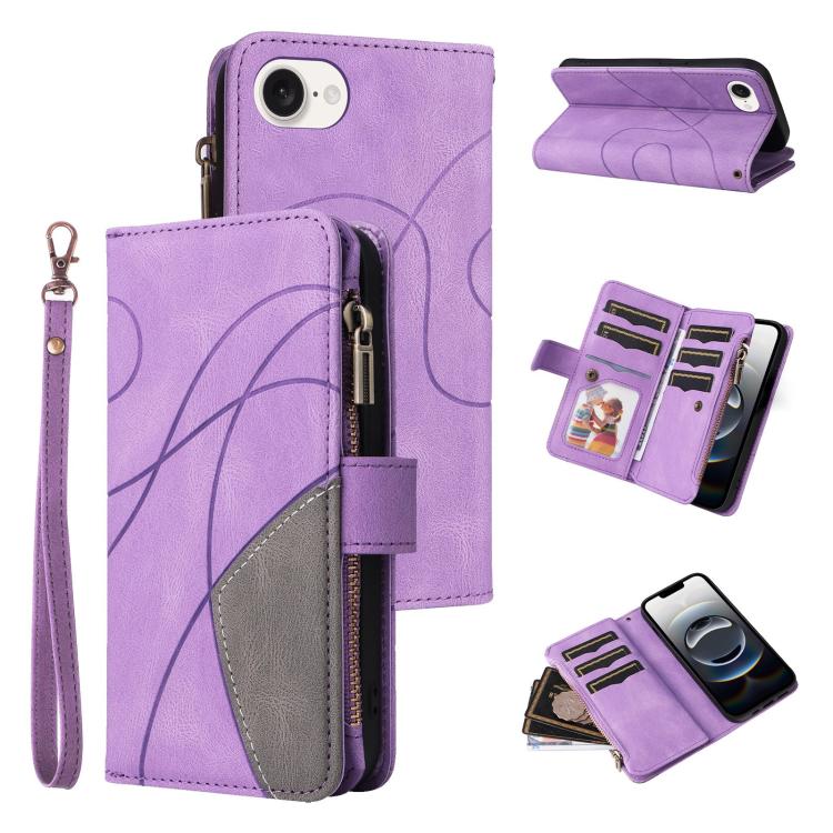Dual-color 9 Card Slots Zipper Wallet Leather Phone Case, For iPhone 17e / 16e, For iPhone 17 Pro Max, For iPhone 17 Pro, For iPhone 17, For iPhone Air, For iPhone 16 Pro Max, For iPhone 16 Pro, For iPhone 16 Plus, For iPhone 16