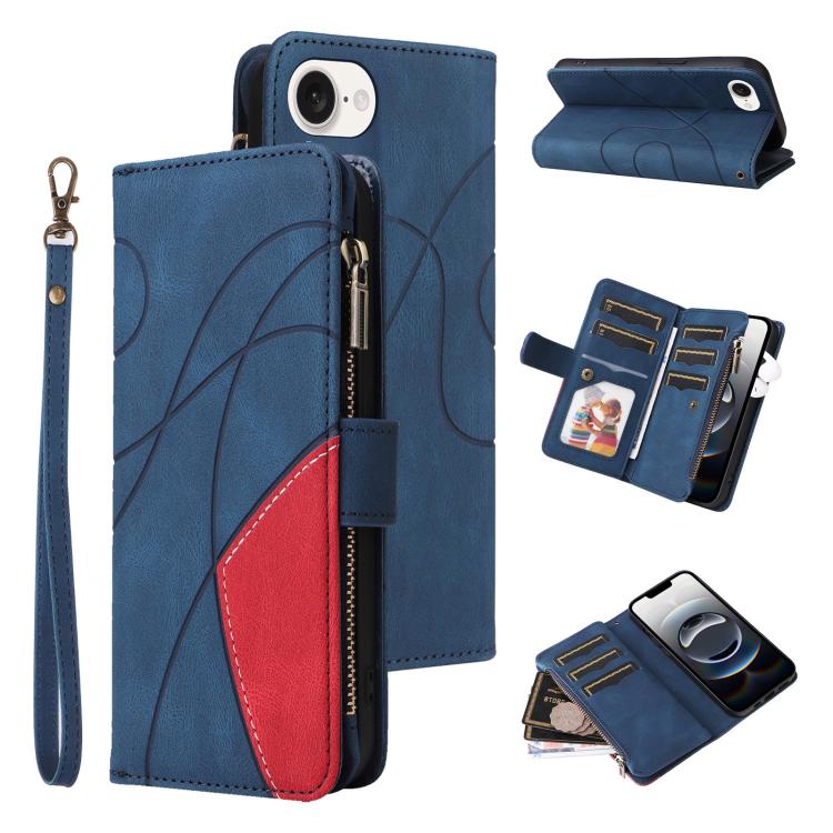 Dual-color 9 Card Slots Zipper Wallet Leather Phone Case, For iPhone 17e / 16e, For iPhone 17 Pro Max, For iPhone 17 Pro, For iPhone 17, For iPhone Air, For iPhone 16 Pro Max, For iPhone 16 Pro, For iPhone 16 Plus, For iPhone 16