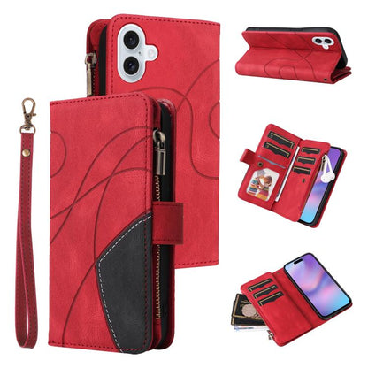 Dual-color 9 Card Slots Zipper Wallet Leather Phone Case, For iPhone 17e / 16e, For iPhone 17 Pro Max, For iPhone 17 Pro, For iPhone 17, For iPhone Air, For iPhone 16 Pro Max, For iPhone 16 Pro, For iPhone 16 Plus, For iPhone 16