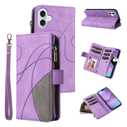 Dual-color 9 Card Slots Zipper Wallet Leather Phone Case, For iPhone 17e / 16e, For iPhone 17 Pro Max, For iPhone 17 Pro, For iPhone 17, For iPhone Air, For iPhone 16 Pro Max, For iPhone 16 Pro, For iPhone 16 Plus, For iPhone 16