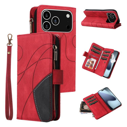 Dual-color 9 Card Slots Zipper Wallet Leather Phone Case, For iPhone 18 Pro / 17 Pro, For iPhone 18 Pro Max / 17 Pro Max, For iPhone 17e / 16e, For iPhone 17, For iPhone Air, For iPhone 16 Pro Max, For iPhone 16 Pro, For iPhone 16 Plus, For iPhone 16