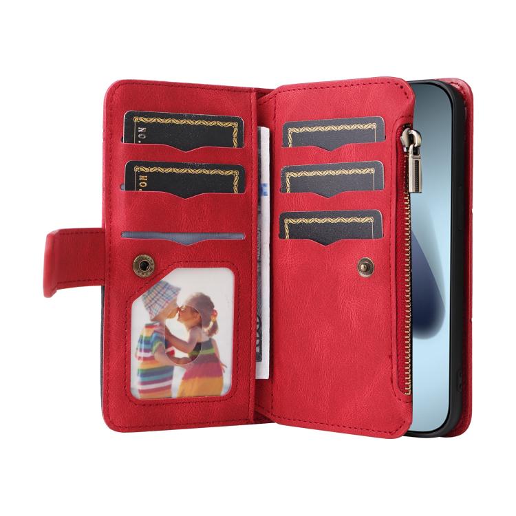 Dual-color 9 Card Slots Zipper Wallet Leather Phone Case, For iPhone 18 Pro / 17 Pro, For iPhone 18 Pro Max / 17 Pro Max, For iPhone 17e / 16e, For iPhone 17, For iPhone Air, For iPhone 16 Pro Max, For iPhone 16 Pro, For iPhone 16 Plus, For iPhone 16