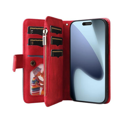 Dual-color 9 Card Slots Zipper Wallet Leather Phone Case, For iPhone 18 Pro / 17 Pro, For iPhone 18 Pro Max / 17 Pro Max, For iPhone 17e / 16e, For iPhone 17, For iPhone Air, For iPhone 16 Pro Max, For iPhone 16 Pro, For iPhone 16 Plus, For iPhone 16
