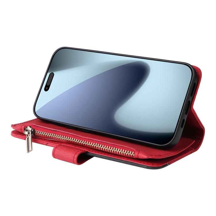 Dual-color 9 Card Slots Zipper Wallet Leather Phone Case, For iPhone 18 Pro / 17 Pro, For iPhone 18 Pro Max / 17 Pro Max, For iPhone 17e / 16e, For iPhone 17, For iPhone Air, For iPhone 16 Pro Max, For iPhone 16 Pro, For iPhone 16 Plus, For iPhone 16