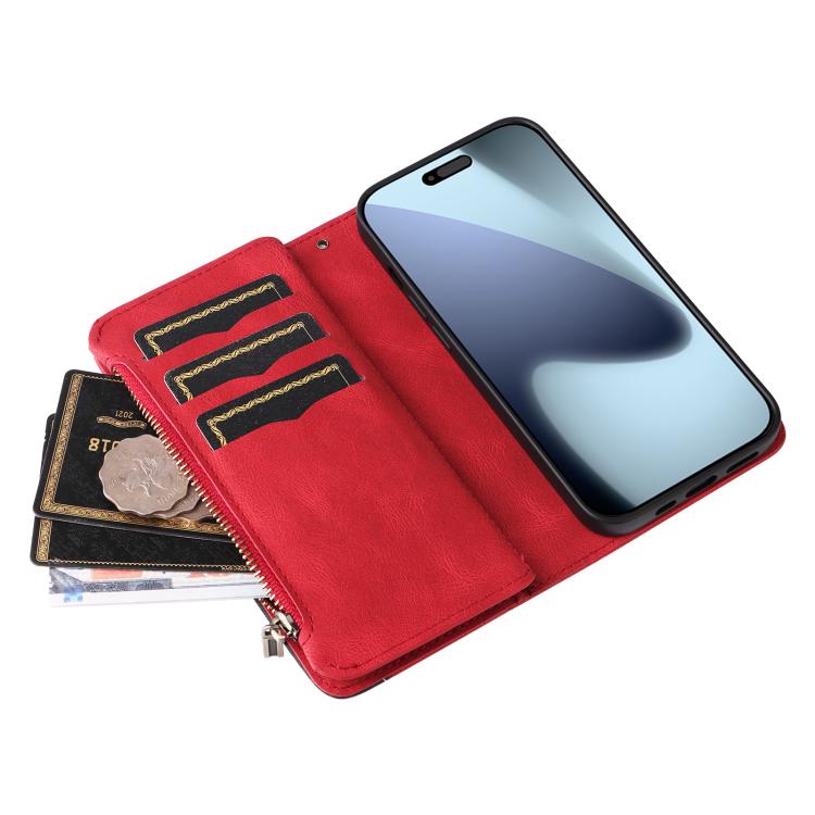 Dual-color 9 Card Slots Zipper Wallet Leather Phone Case, For iPhone 18 Pro / 17 Pro, For iPhone 18 Pro Max / 17 Pro Max, For iPhone 17e / 16e, For iPhone 17, For iPhone Air, For iPhone 16 Pro Max, For iPhone 16 Pro, For iPhone 16 Plus, For iPhone 16