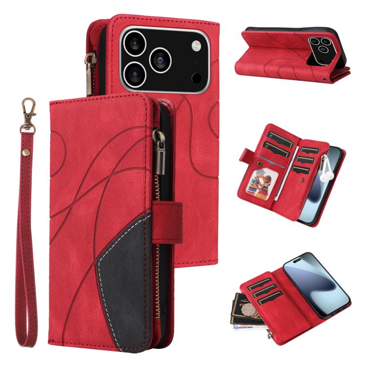 Dual-color 9 Card Slots Zipper Wallet Leather Phone Case, For iPhone 17e / 16e, For iPhone 17 Pro Max, For iPhone 17 Pro, For iPhone 17, For iPhone Air, For iPhone 16 Pro Max, For iPhone 16 Pro, For iPhone 16 Plus, For iPhone 16