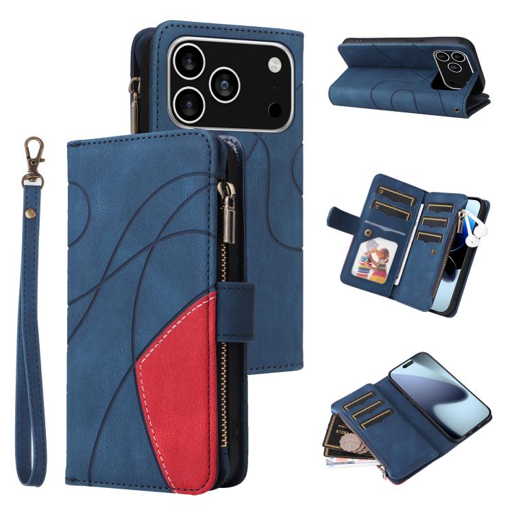Dual-color 9 Card Slots Zipper Wallet Leather Phone Case, For iPhone 17e / 16e, For iPhone 17 Pro Max, For iPhone 17 Pro, For iPhone 17, For iPhone Air, For iPhone 16 Pro Max, For iPhone 16 Pro, For iPhone 16 Plus, For iPhone 16