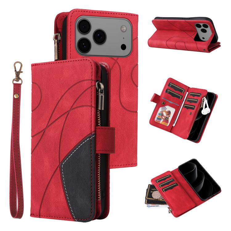 Dual-color 9 Card Slots Zipper Wallet Leather Phone Case, For iPhone 17e / 16e, For iPhone 17 Pro Max, For iPhone 17 Pro, For iPhone 17, For iPhone Air, For iPhone 16 Pro Max, For iPhone 16 Pro, For iPhone 16 Plus, For iPhone 16