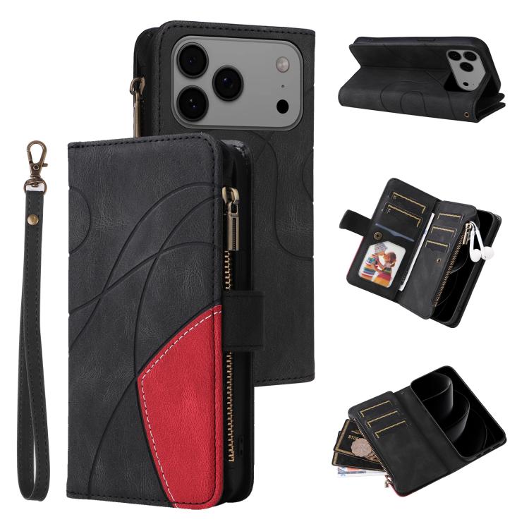 Dual-color 9 Card Slots Zipper Wallet Leather Phone Case, For iPhone 17e / 16e, For iPhone 17 Pro Max, For iPhone 17 Pro, For iPhone 17, For iPhone Air, For iPhone 16 Pro Max, For iPhone 16 Pro, For iPhone 16 Plus, For iPhone 16