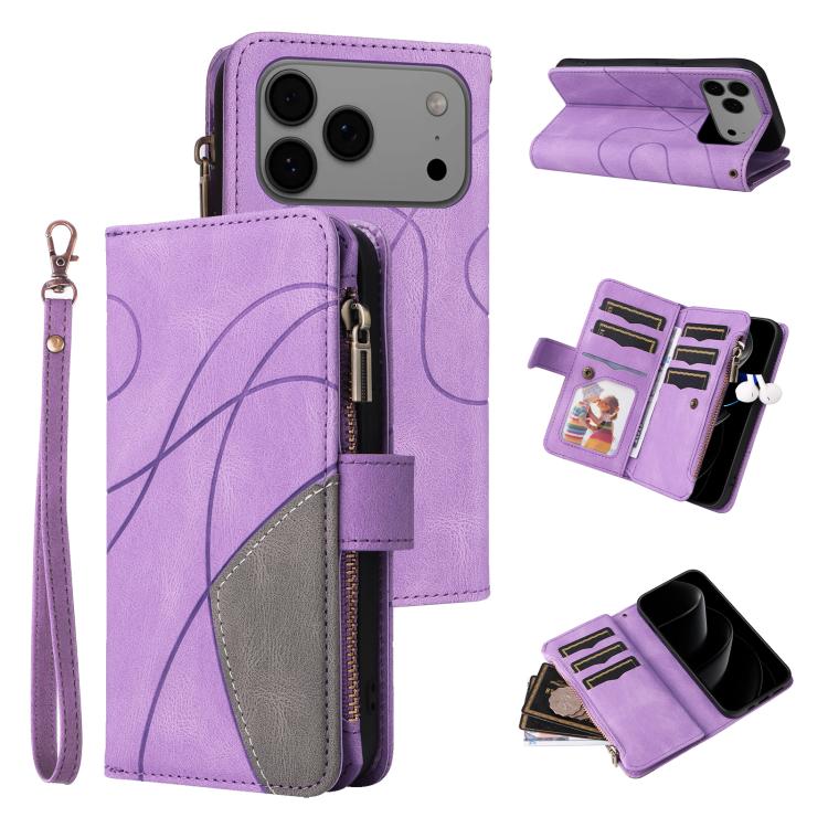 Dual-color 9 Card Slots Zipper Wallet Leather Phone Case