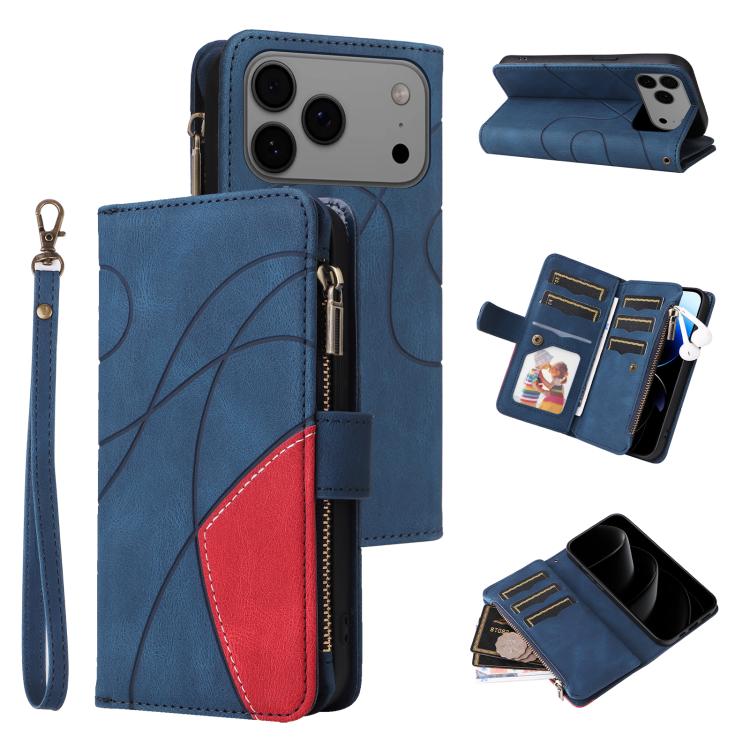 Dual-color 9 Card Slots Zipper Wallet Leather Phone Case, For iPhone 17e / 16e, For iPhone 17 Pro Max, For iPhone 17 Pro, For iPhone 17, For iPhone Air, For iPhone 16 Pro Max, For iPhone 16 Pro, For iPhone 16 Plus, For iPhone 16