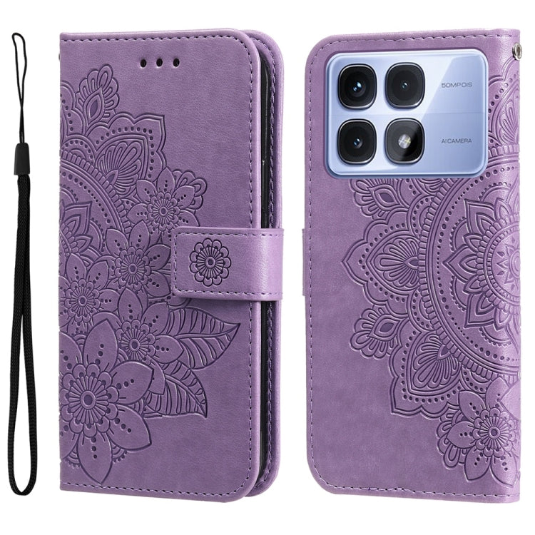Seven-petal Flowers Embossing Leather Phone Case, For Redmi Note 14 4G 163.25mm Global, For Redmi Note 14 5G, For Redmi Note 14 Pro 5G / Note 14 Pro+ 5G, For Redmi 14C 4G, For Redmi K70 Ultra, For Redmi 13 4G / Redmi Note 13R