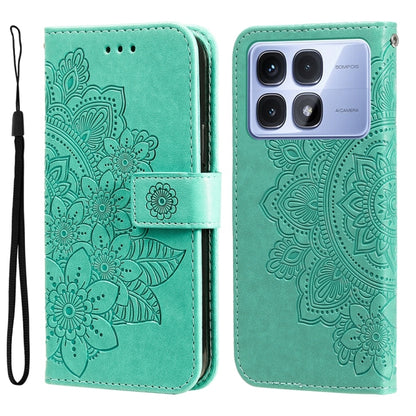 Seven-petal Flowers Embossing Leather Phone Case, For Redmi Note 14 4G 163.25mm Global, For Redmi Note 14 5G, For Redmi Note 14 Pro 5G / Note 14 Pro+ 5G, For Redmi 14C 4G, For Redmi K70 Ultra, For Redmi 13 4G / Redmi Note 13R