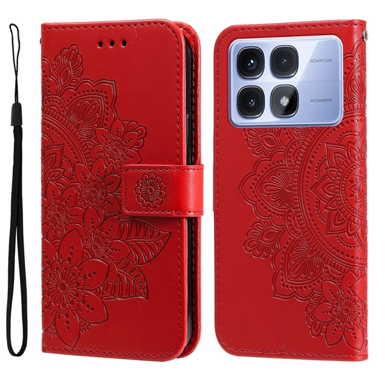 Seven-petal Flowers Embossing Leather Phone Case, For Redmi Note 14 4G 163.25mm Global, For Redmi Note 14 5G, For Redmi Note 14 Pro 5G / Note 14 Pro+ 5G, For Redmi 14C 4G, For Redmi K70 Ultra, For Redmi 13 4G / Redmi Note 13R