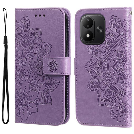 Seven-petal Flowers Embossing Leather Phone Case, For Redmi Note 17 5G / 4G Global 169.7mm, For Redmi 17C 5G, For Redmi Note 17 Pro+ 5G Global 163.4mm, For Redmi 17 5G / 4G Global 170mm, For Redmi 15a 5G, For Redmi Turbo 5 Max 5G / Poco X8 Pro Max 5G  ...