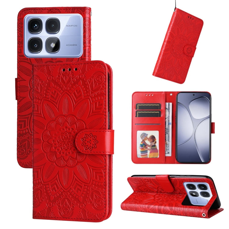 Embossed Sunflower Leather Phone Case, For Redmi Note 14 4G 163.25mm Global, For Redmi Note 14 5G, For Redmi Note 14 Pro 5G / Note 14 Pro+ 5G, For Redmi 14C 4G, For Redmi K70 Ultra, For Redmi 13 4G / Redmi Note 13R