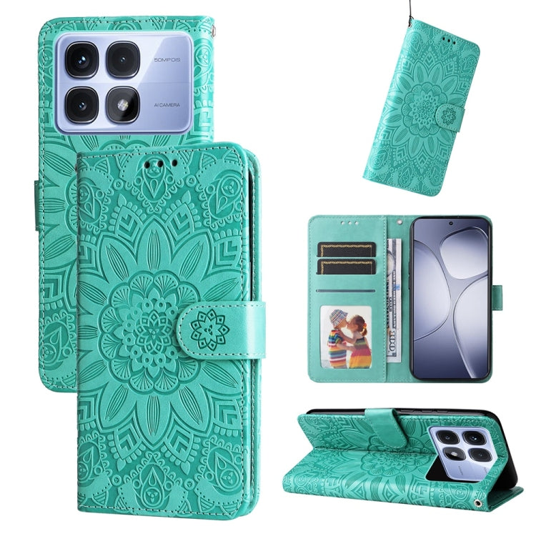 Embossed Sunflower Leather Phone Case, For Redmi Note 14 4G 163.25mm Global, For Redmi Note 14 5G, For Redmi Note 14 Pro 5G / Note 14 Pro+ 5G, For Redmi 14C 4G, For Redmi K70 Ultra, For Redmi 13 4G / Redmi Note 13R