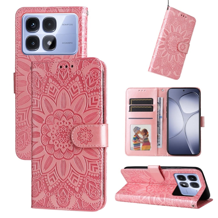 Embossed Sunflower Leather Phone Case, For Redmi Note 14 4G 163.25mm Global, For Redmi Note 14 5G, For Redmi Note 14 Pro 5G / Note 14 Pro+ 5G, For Redmi 14C 4G, For Redmi K70 Ultra, For Redmi 13 4G / Redmi Note 13R