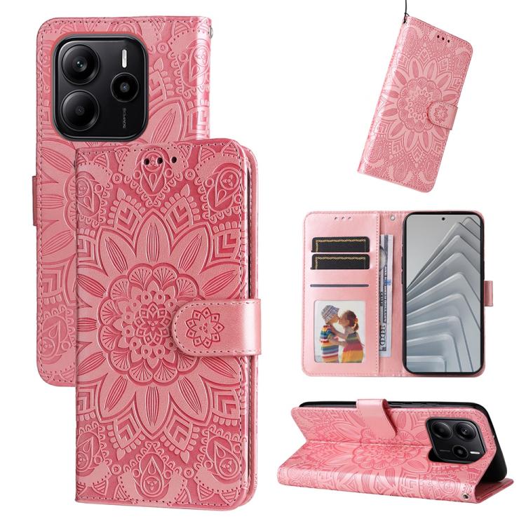 Embossed Sunflower Leather Phone Case, For Redmi Note 14 4G 163.25mm Global, For Redmi Note 14 5G, For Redmi Note 14 Pro 5G / Note 14 Pro+ 5G, For Redmi 14C 4G, For Redmi K70 Ultra, For Redmi 13 4G / Redmi Note 13R