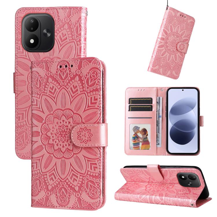 Embossed Sunflower Leather Phone Case, For Redmi Note 17 5G / 4G Global 171mm, For Redmi Note 17 Pro+ 5G Global 163mm, For Redmi 17 5G / 4G Global 170mm, For Redmi 15a 5G, For Redmi Turbo 5 Max 5G / Poco X8 Pro Max 5G                                   ...
