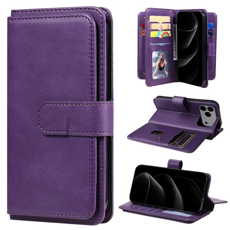 Multi-Function Wallet 10 Card Slots Leather Phone Case, For iPhone 17e / 16e, For iPhone 17 Pro Max, For iPhone 17 Pro, For iPhone 17, For iPhone Air, For iPhone 16 Pro Max, For iPhone 16 Pro, For iPhone 16 Plus, For iPhone 16