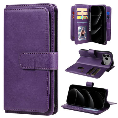 Multi-Function Wallet 10 Card Slots Leather Phone Case, For iPhone 17e / 16e, For iPhone 17 Pro Max, For iPhone 17 Pro, For iPhone 17, For iPhone Air, For iPhone 16 Pro Max, For iPhone 16 Pro, For iPhone 16 Plus, For iPhone 16