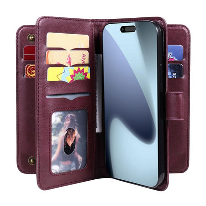 Multi-Function Wallet 10 Card Slots Leather Phone Case, For iPhone 18 Pro / 17 Pro, For iPhone 18 Pro Max / 17 Pro Max, For iPhone 17e / 16e, For iPhone 17, For iPhone Air, For iPhone 16 Pro Max, For iPhone 16 Pro, For iPhone 16 Plus, For iPhone 16