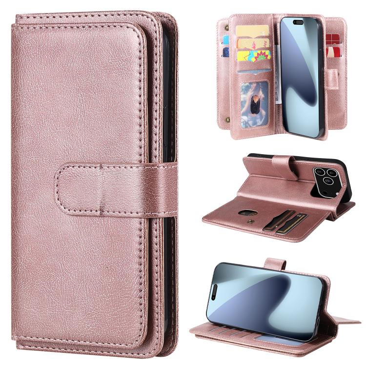 Multi-Function Wallet 10 Card Slots Leather Phone Case, For iPhone 18 Pro / 17 Pro, For iPhone 18 Pro Max / 17 Pro Max, For iPhone 17e / 16e, For iPhone 17, For iPhone Air, For iPhone 16 Pro Max, For iPhone 16 Pro, For iPhone 16 Plus, For iPhone 16