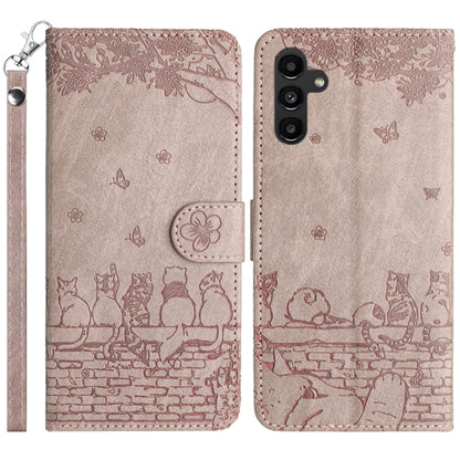 Cat Embossing Pattern Leather Phone Case with Lanyard, For Samsung Galaxy S25 FE 5G, For Samsung Galaxy S25 5G, For Samsung Galaxy S25+ 5G, For Samsung Galaxy S25 Ultra 5G, For Samsung Galaxy S24 FE 5G