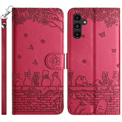 Cat Embossing Pattern Leather Phone Case with Lanyard, For Samsung Galaxy S25 FE 5G, For Samsung Galaxy S25 5G, For Samsung Galaxy S25+ 5G, For Samsung Galaxy S25 Ultra 5G, For Samsung Galaxy S24 FE 5G